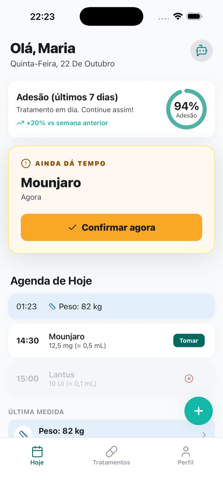 Tela do dosiq mostrando dose pendente e aviso de atraso